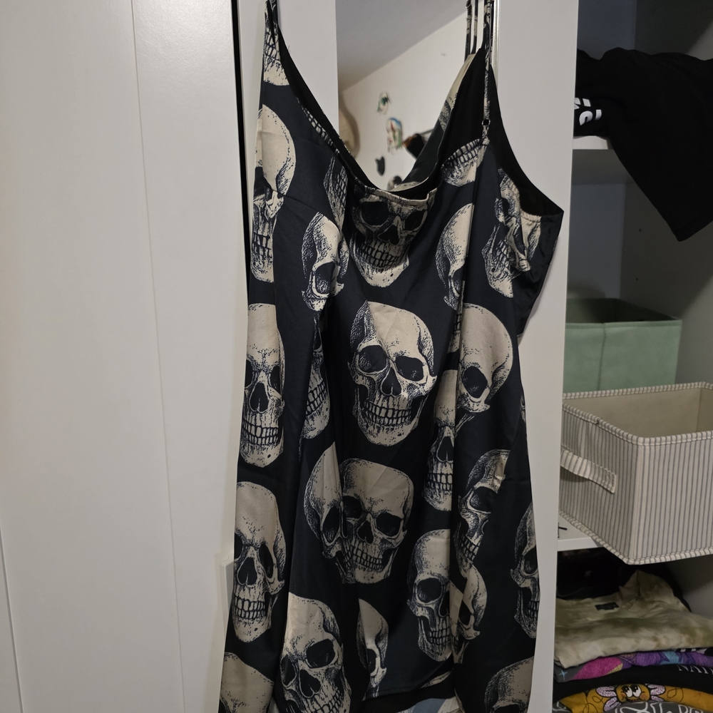 Dressed in LALA Black Slip Dress with Cream Skull Print DRESS ONLY - Picture 2 of 3
